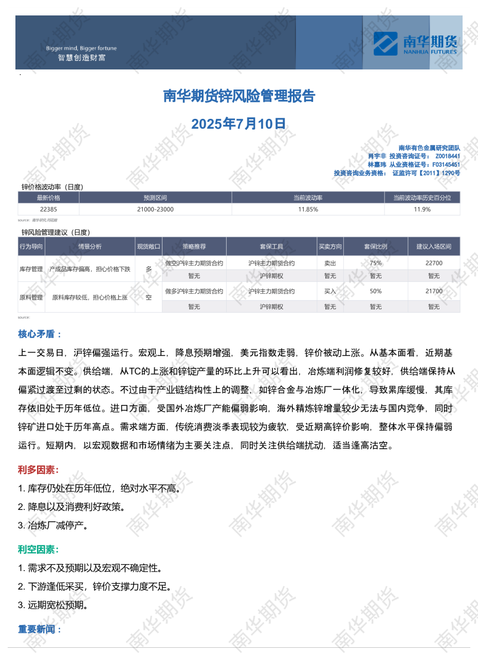 锌风险管理报告