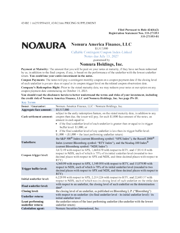 野村控股美股招股说明书(2025-07-10版)