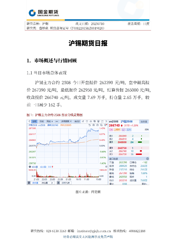 沪锡期货日报