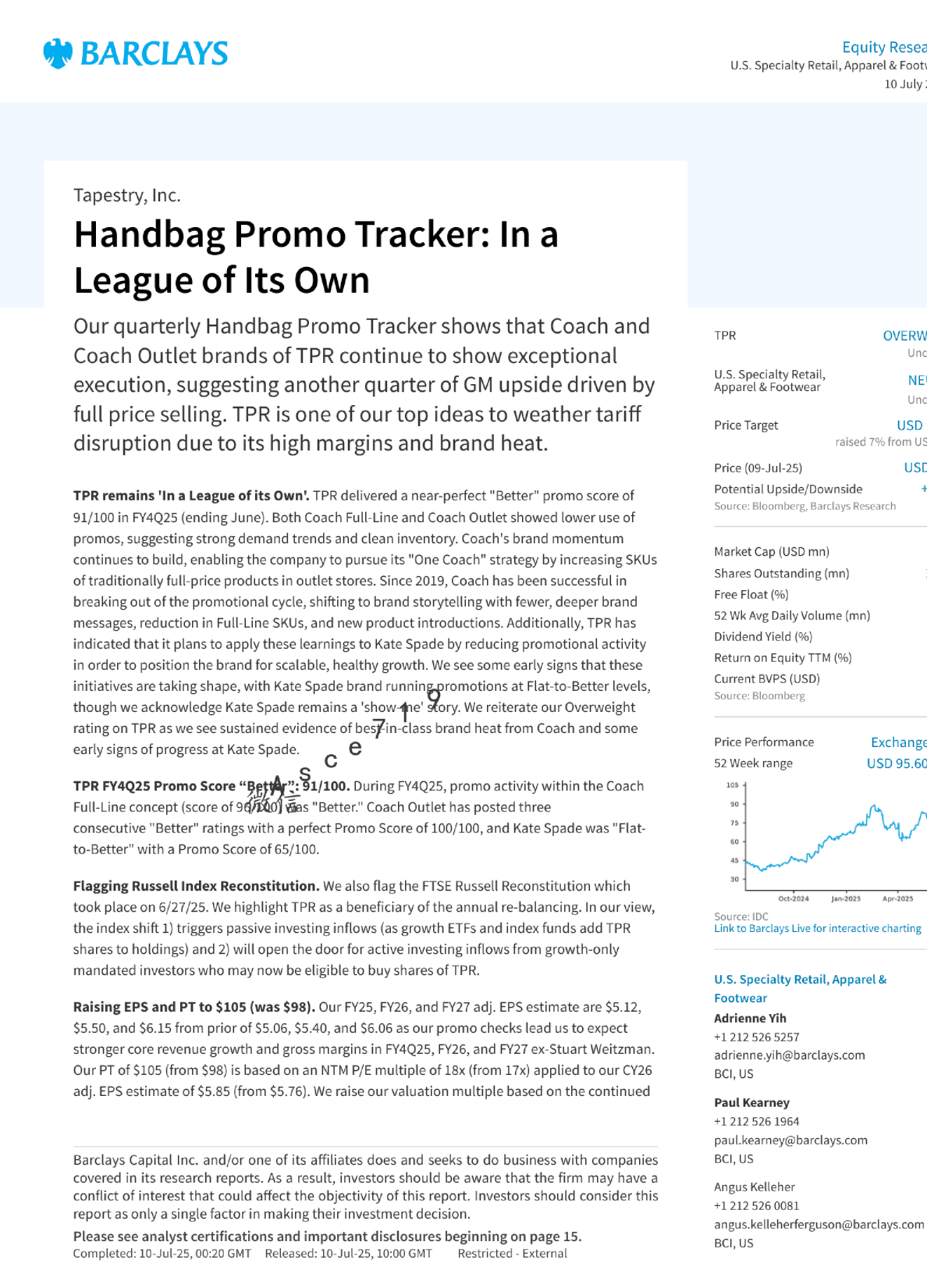 Tapestry, Inc. 手袋促销追踪：独树一帜