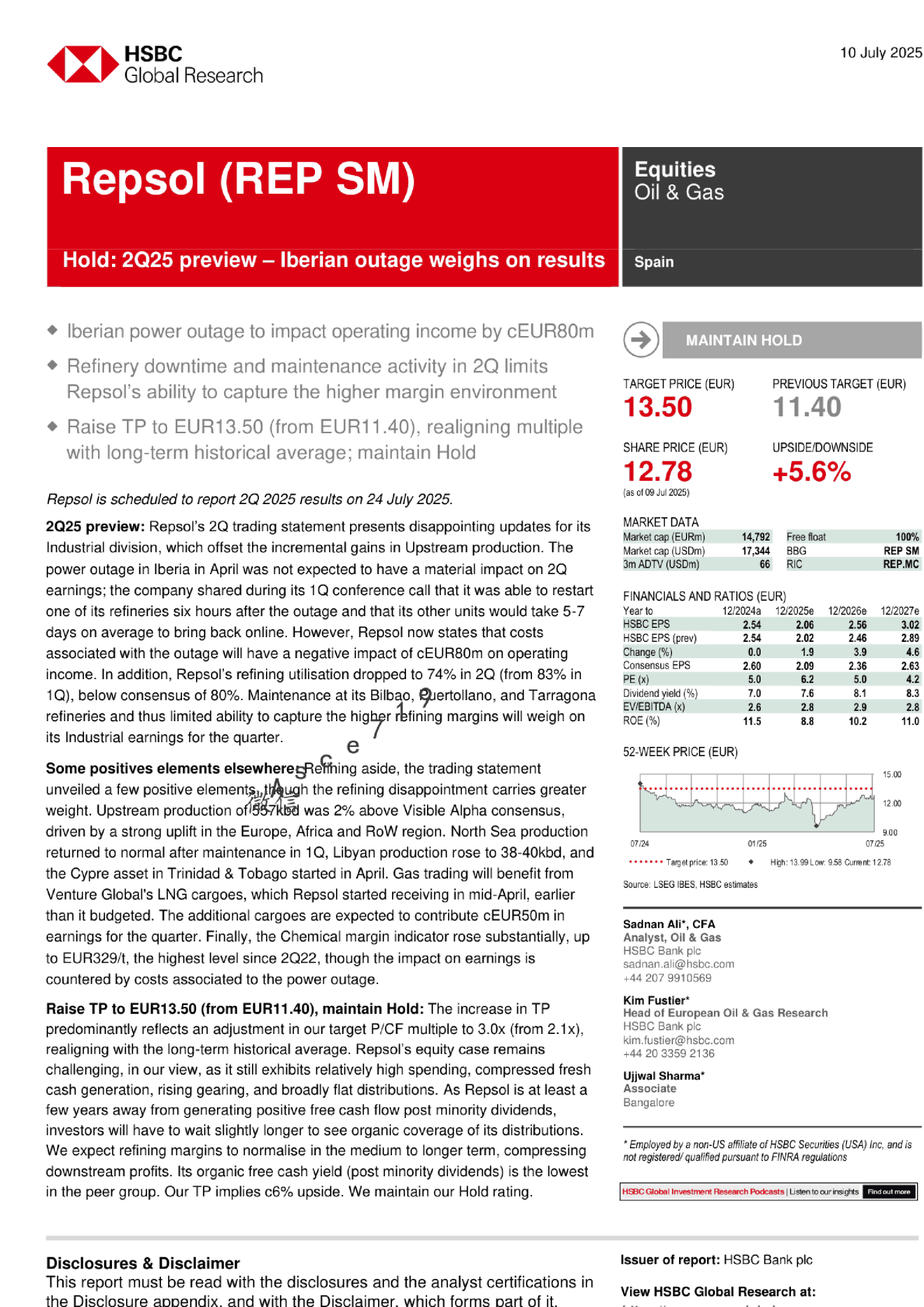 Repsol (REP SM) 2Q25预览：伊比利亚停电影响业绩