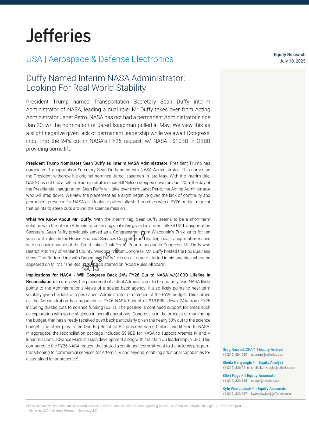 达菲被任命为NASA临时局长：寻求现实世界的稳定性