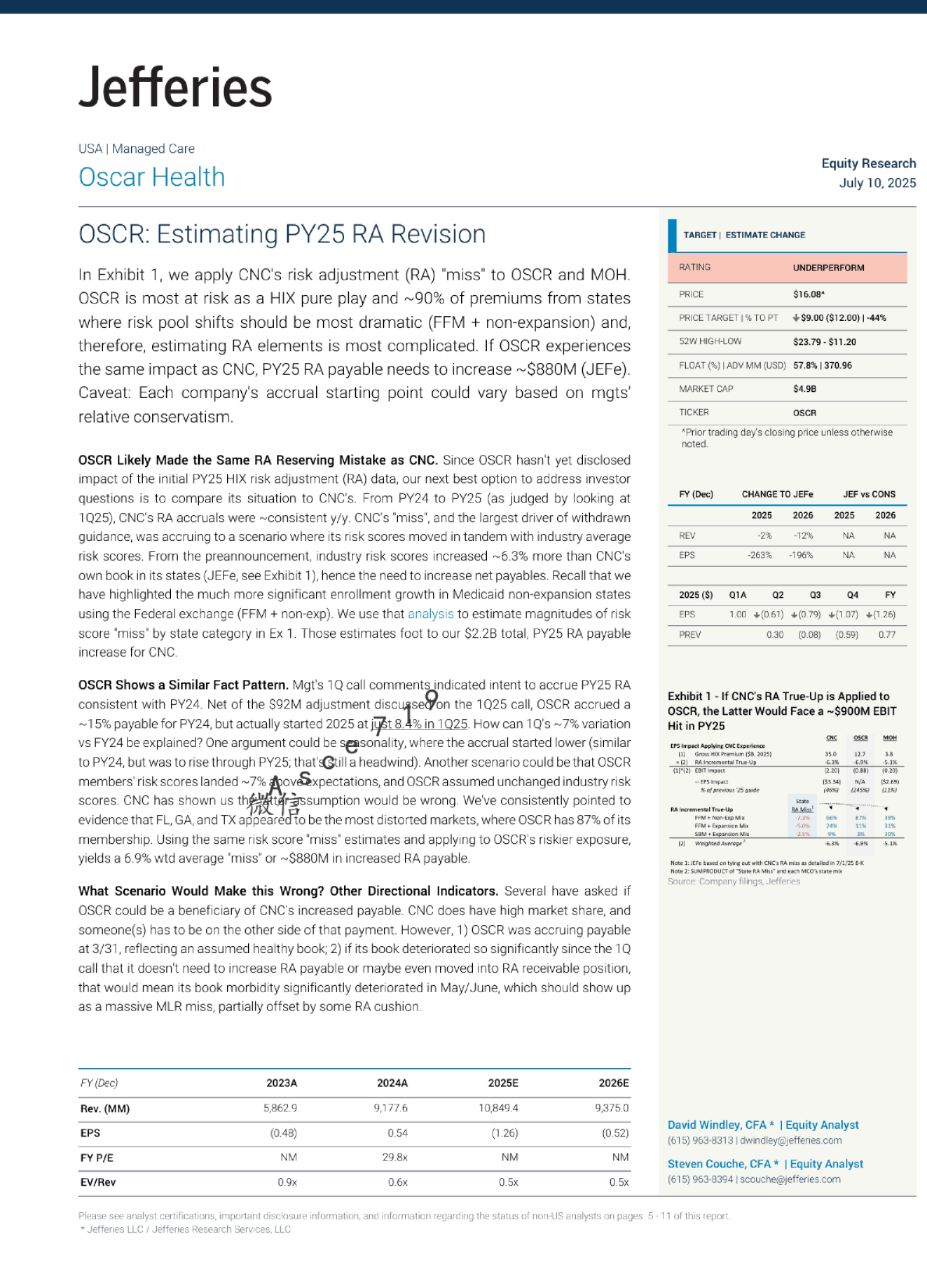 OSCR：估算PY25 RA修订
