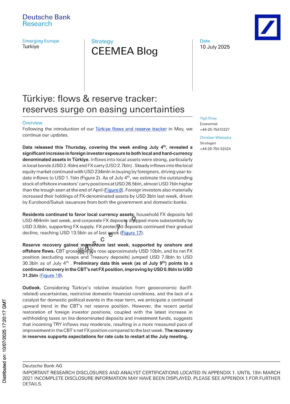 土耳其：资金流动与储备追踪：储备因不确定性缓解而激增