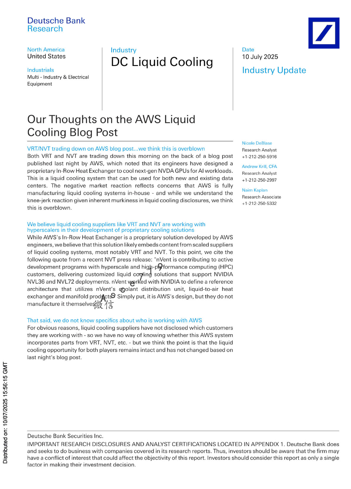 我们对AWS液冷博客文章的看法