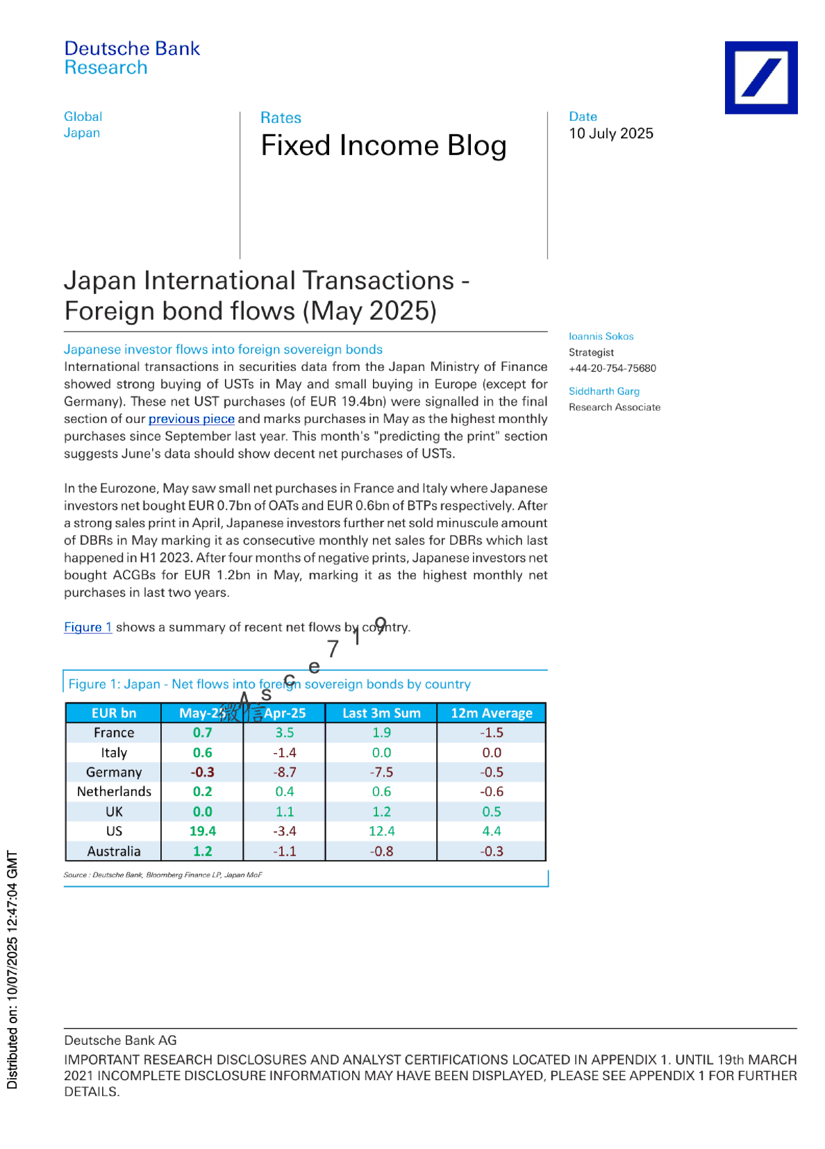 日本投资者对外国主权债券的流动情况（2025年5月）