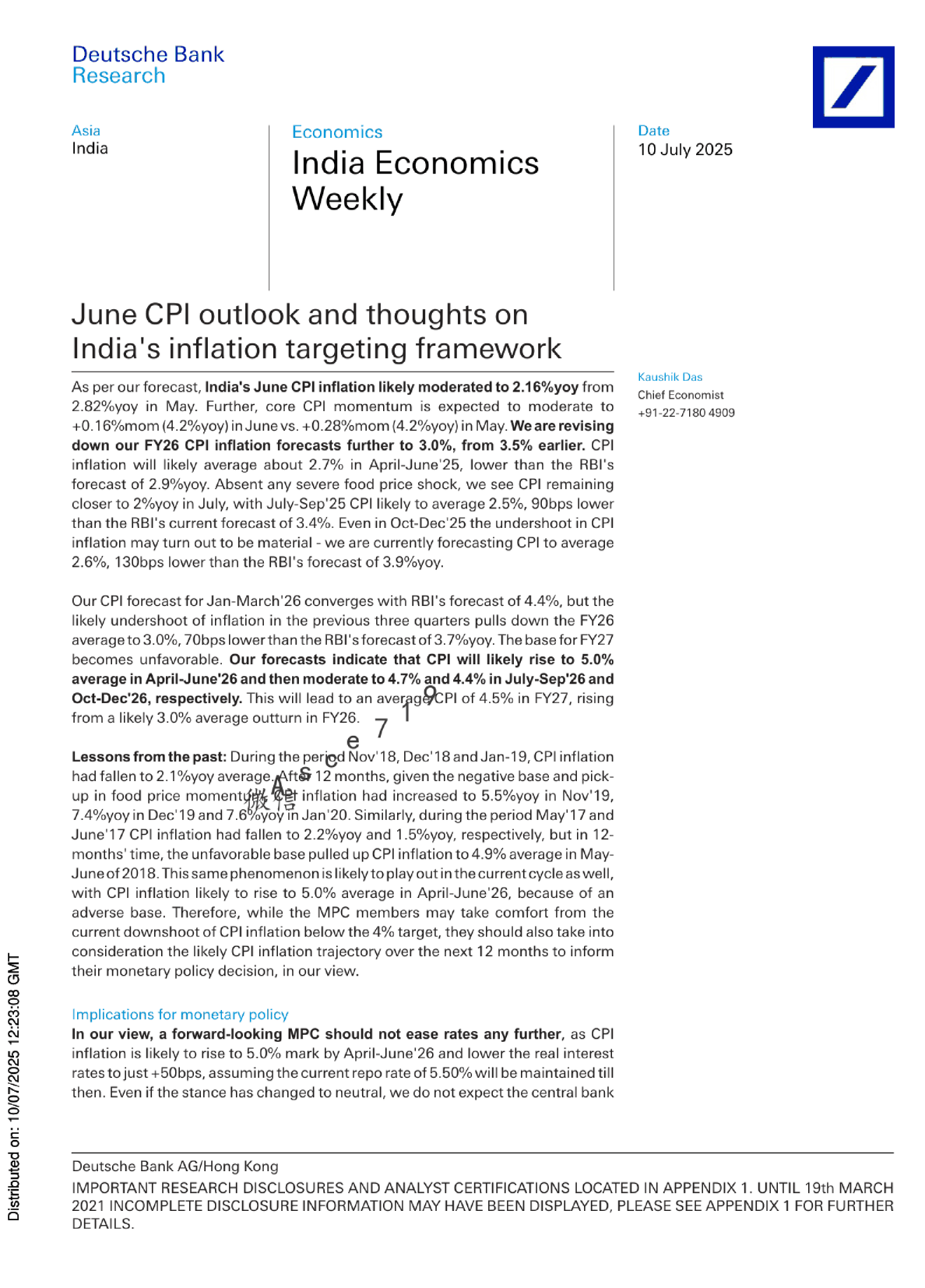 印度6月CPI展望及对印度通胀目标框架的思考