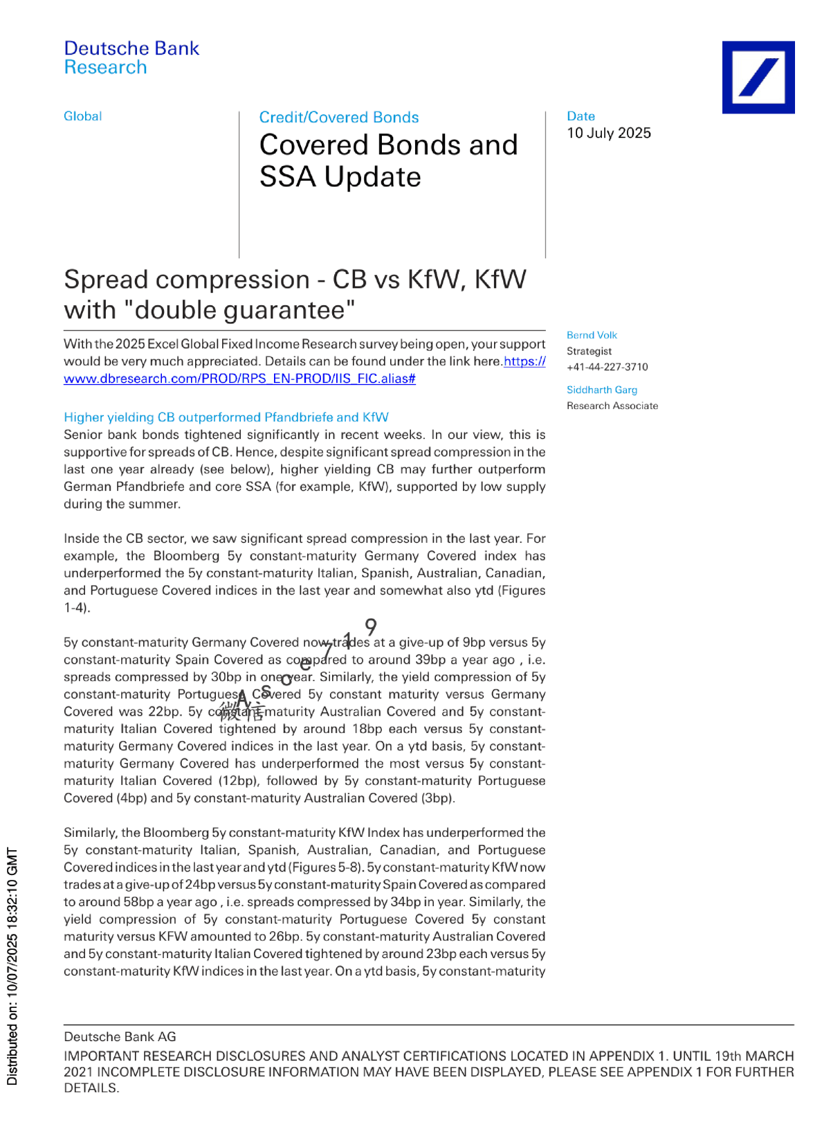 覆盖债券与SSA更新：覆盖债券与KfW的利差压缩 - KfW具有双重担保