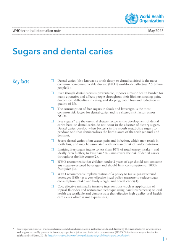 糖和龋齿：世界卫生组织技术说明，2025年5月