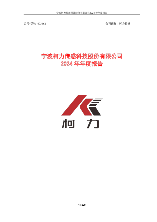 柯力传感:柯力传感2024年年度报告(更正版)