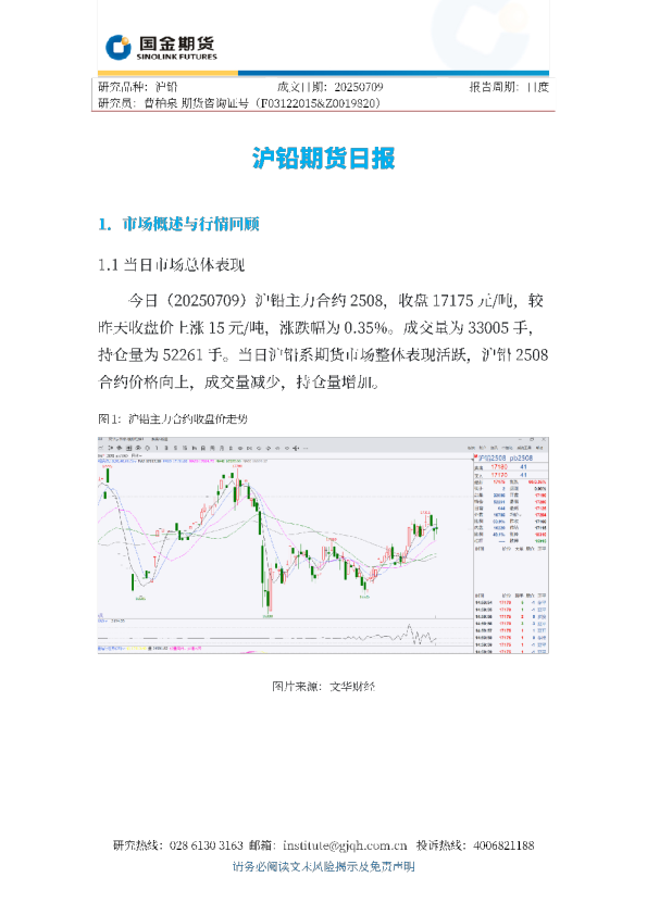 沪铅期货日报