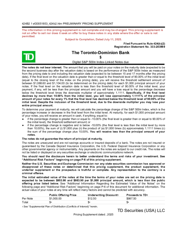 道明银行美股招股说明书(2025-07-11版)