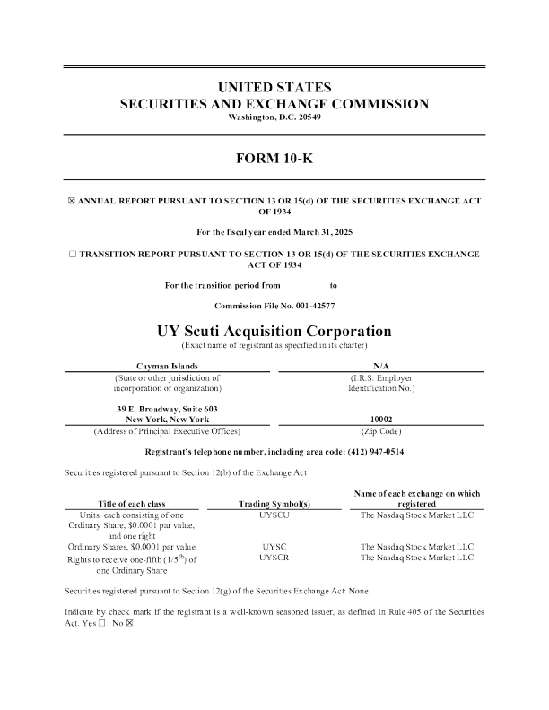 UY Scuti Acquisition Corp 2024年度报告