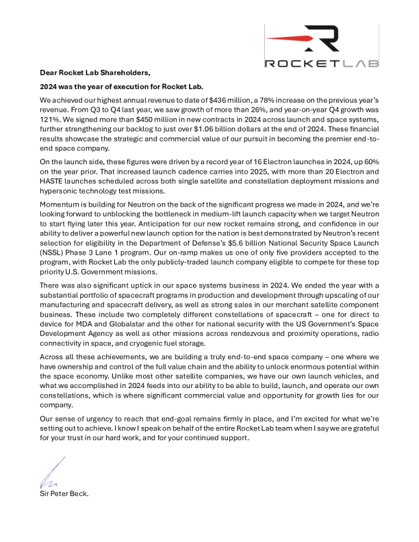 Rocket Lab Corp 2024年度报告