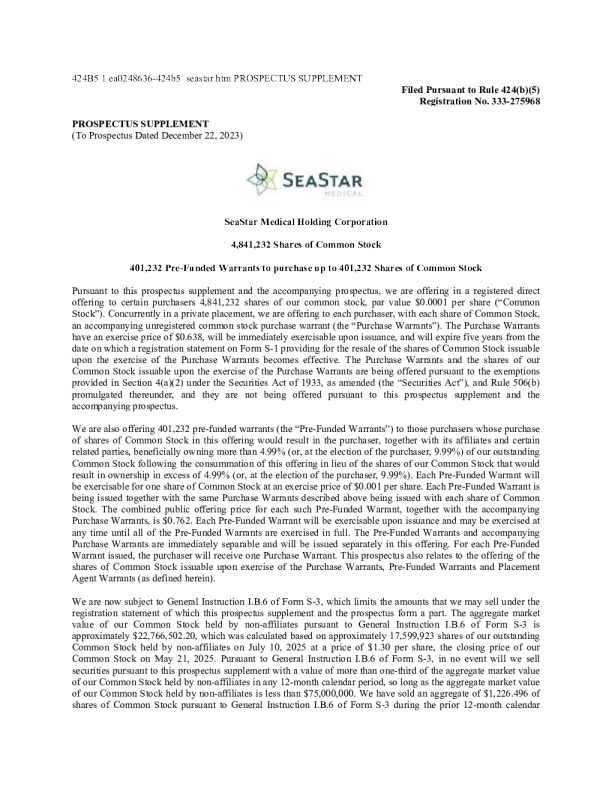SeaStar Medical Holding Corp美股招股说明书(2025-07-11版)