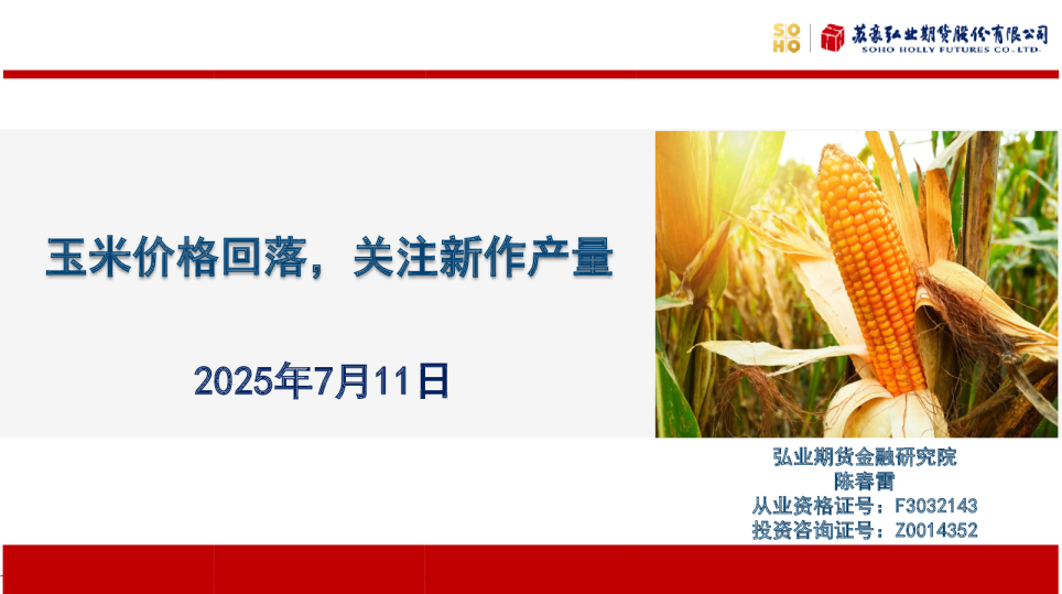 玉米价格回落，关注新作产量