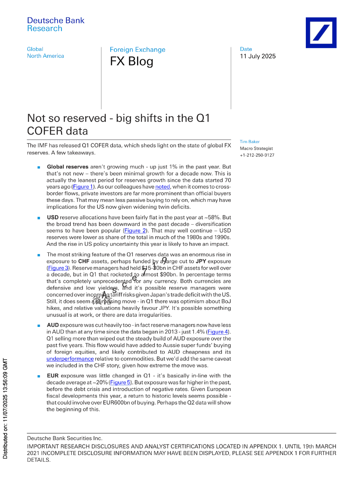 全球外汇储备Q1数据：美元占比持平，瑞士法郎和日元资产激增