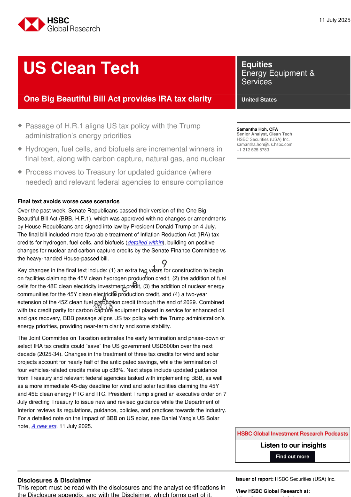 《一揽子美丽法案》为《通胀削减法案》税收提供明确性