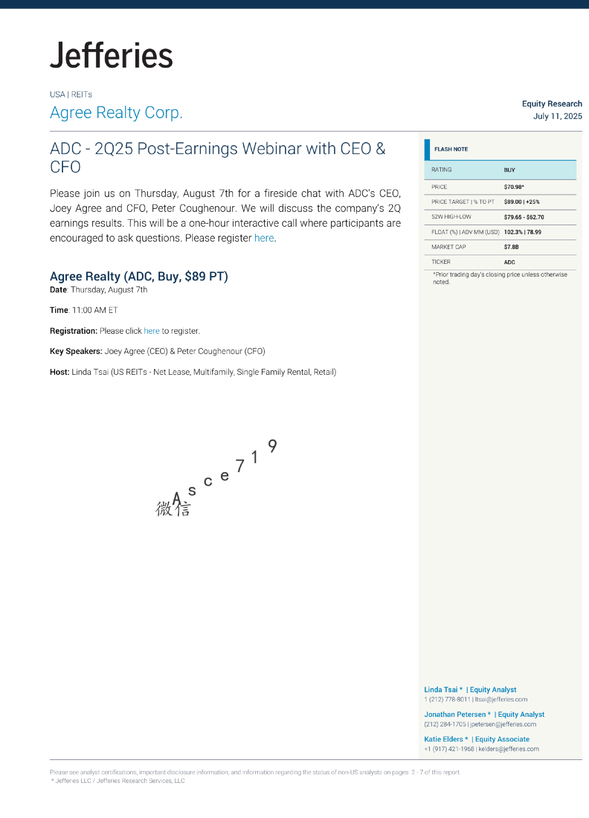 Agree Realty Corp 2Q25 财报后网络研讨会与CEO及CFO对话