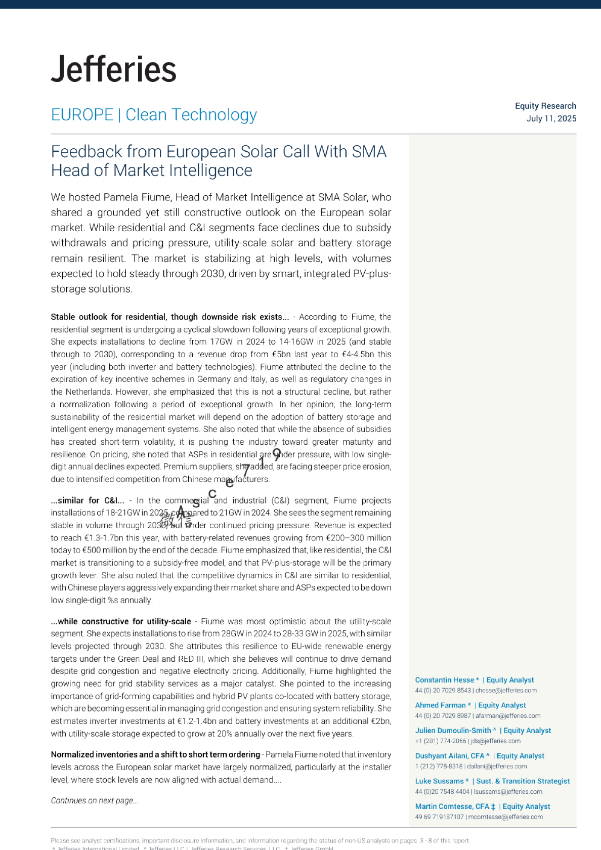 欧洲太阳能市场反馈：与SMA市场情报主管的会议纪要