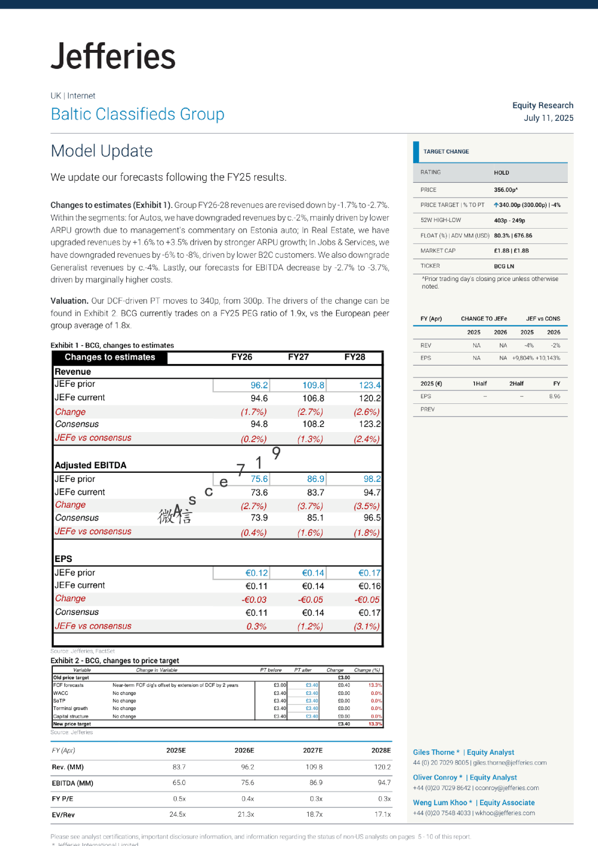Baltic Classifieds Group 模型更新