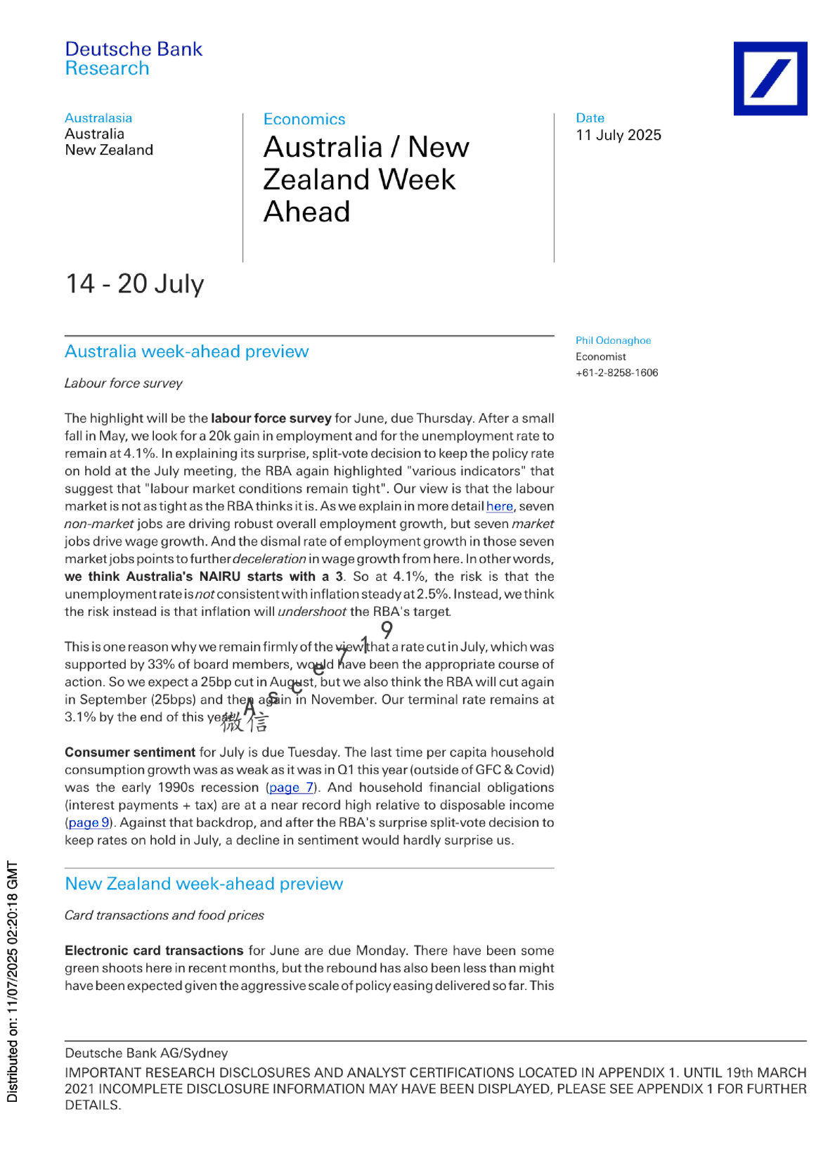 澳大利亚新西兰一周前瞻 14 - 20 七月