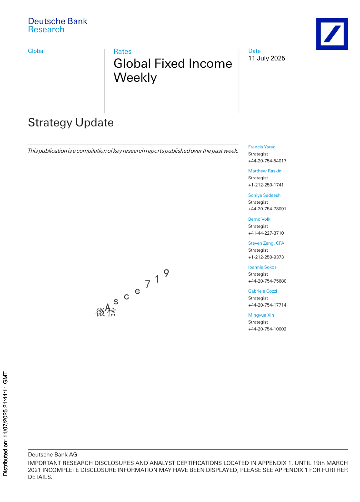 全球固定收益每周策略更新
