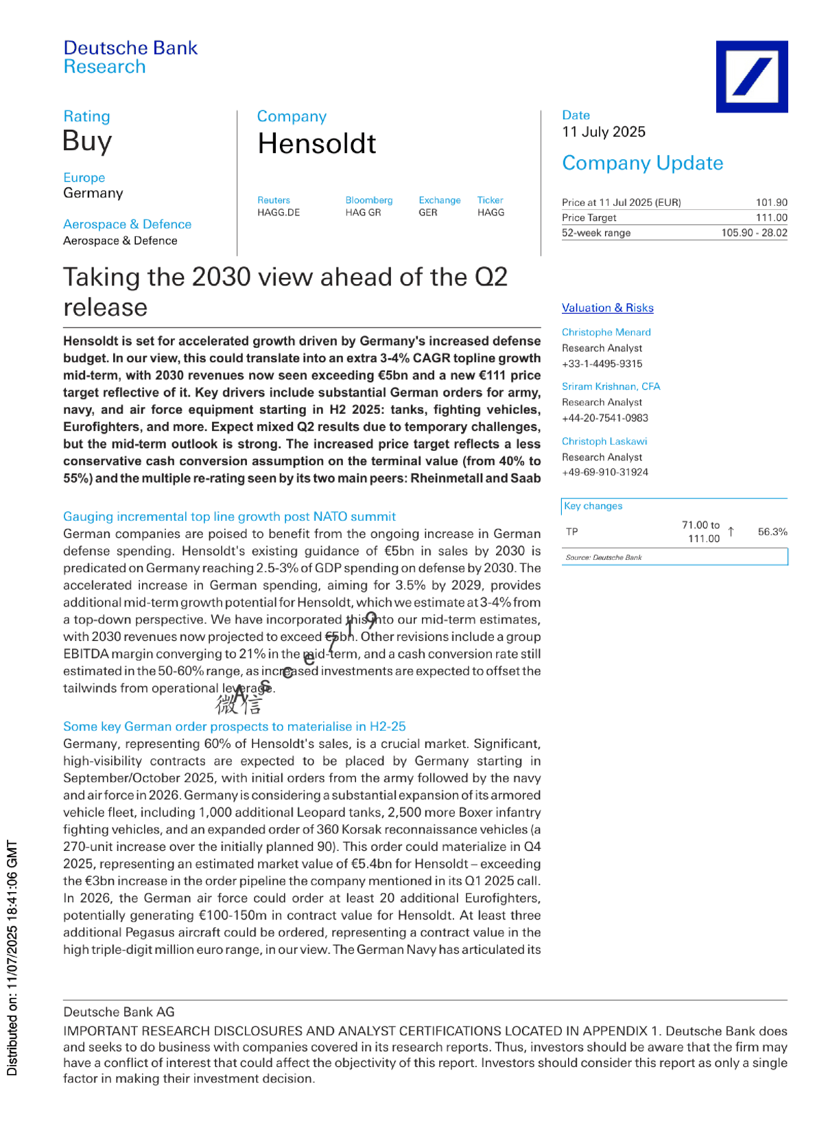 展望2030：Hensoldt Q2发布前的观点