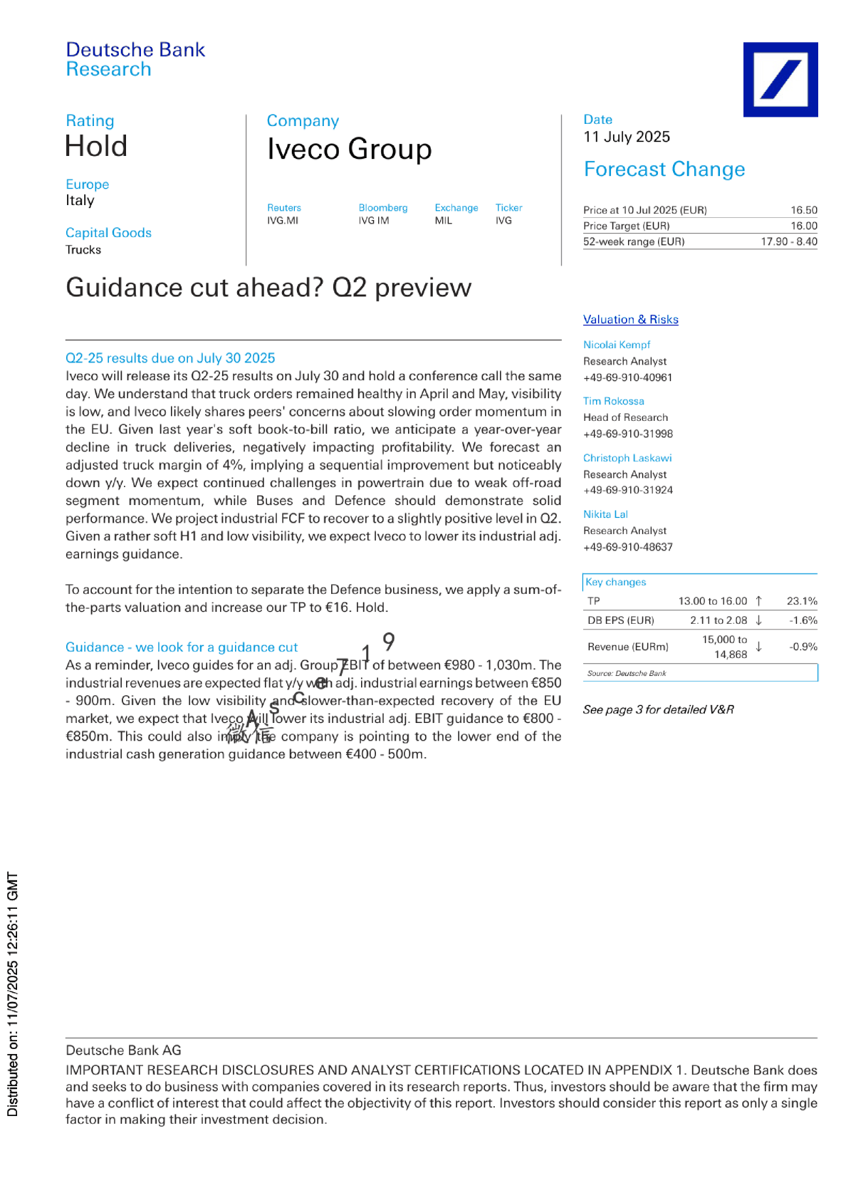 Iveco集团前瞻：Q2业绩预览及指引下调可能性