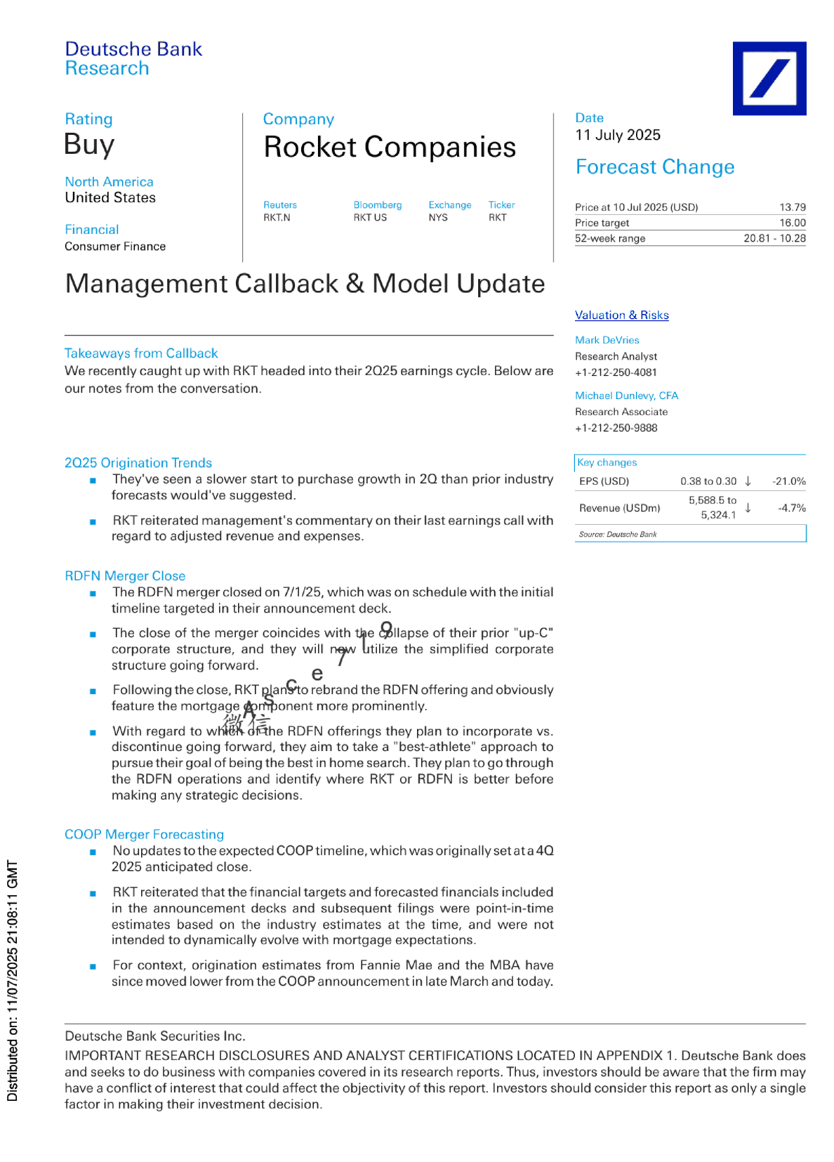 Rocket Companies 管理层回电及模型更新