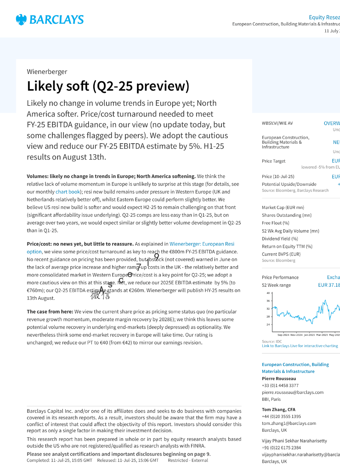 Wienerberger 第二季度预览可能疲软