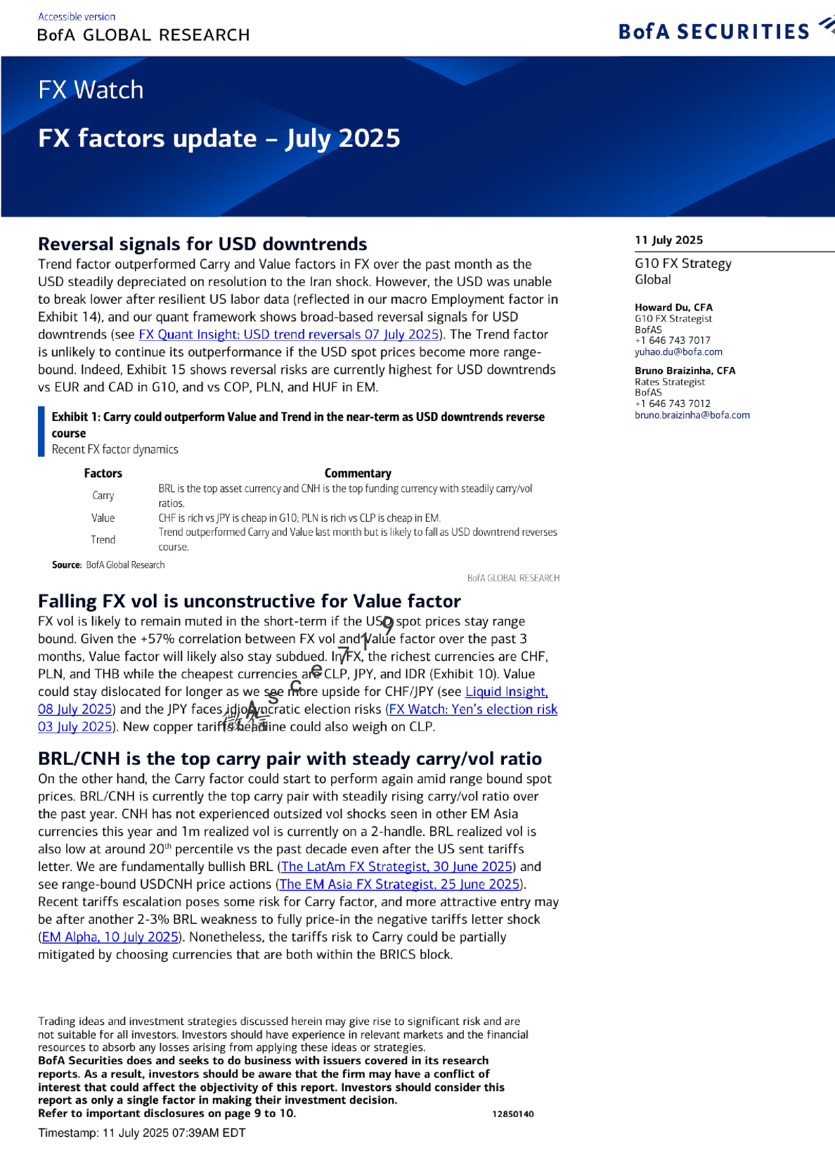 外汇因素更新 - 2025年7月