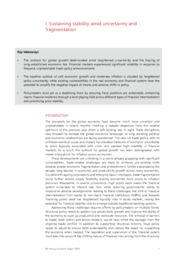 2025年度经济报告：在不确定和分裂中维持稳定-国际清算银行