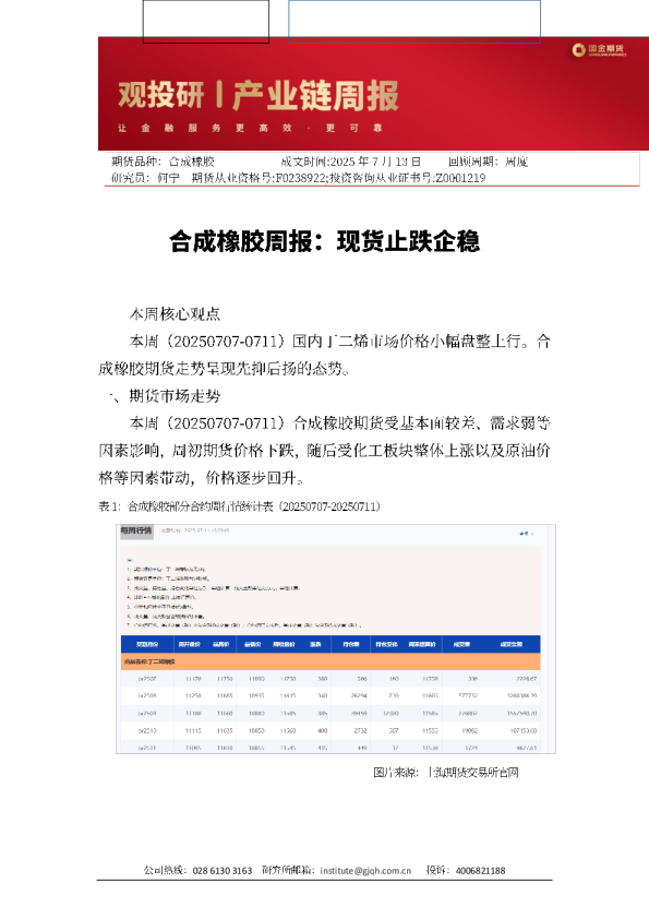 合成橡胶周报：现货止跌企稳
