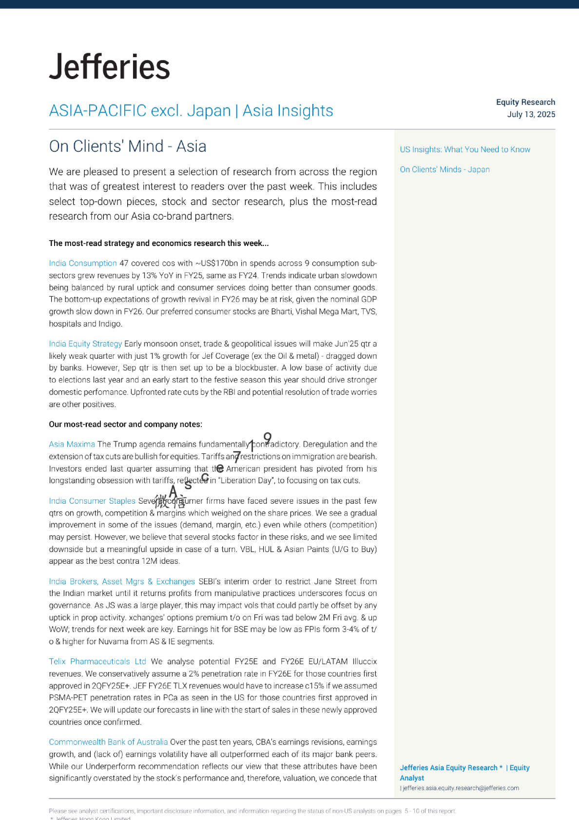 亚洲（除日本）洞察：客户关注的亚洲及美国市场要点