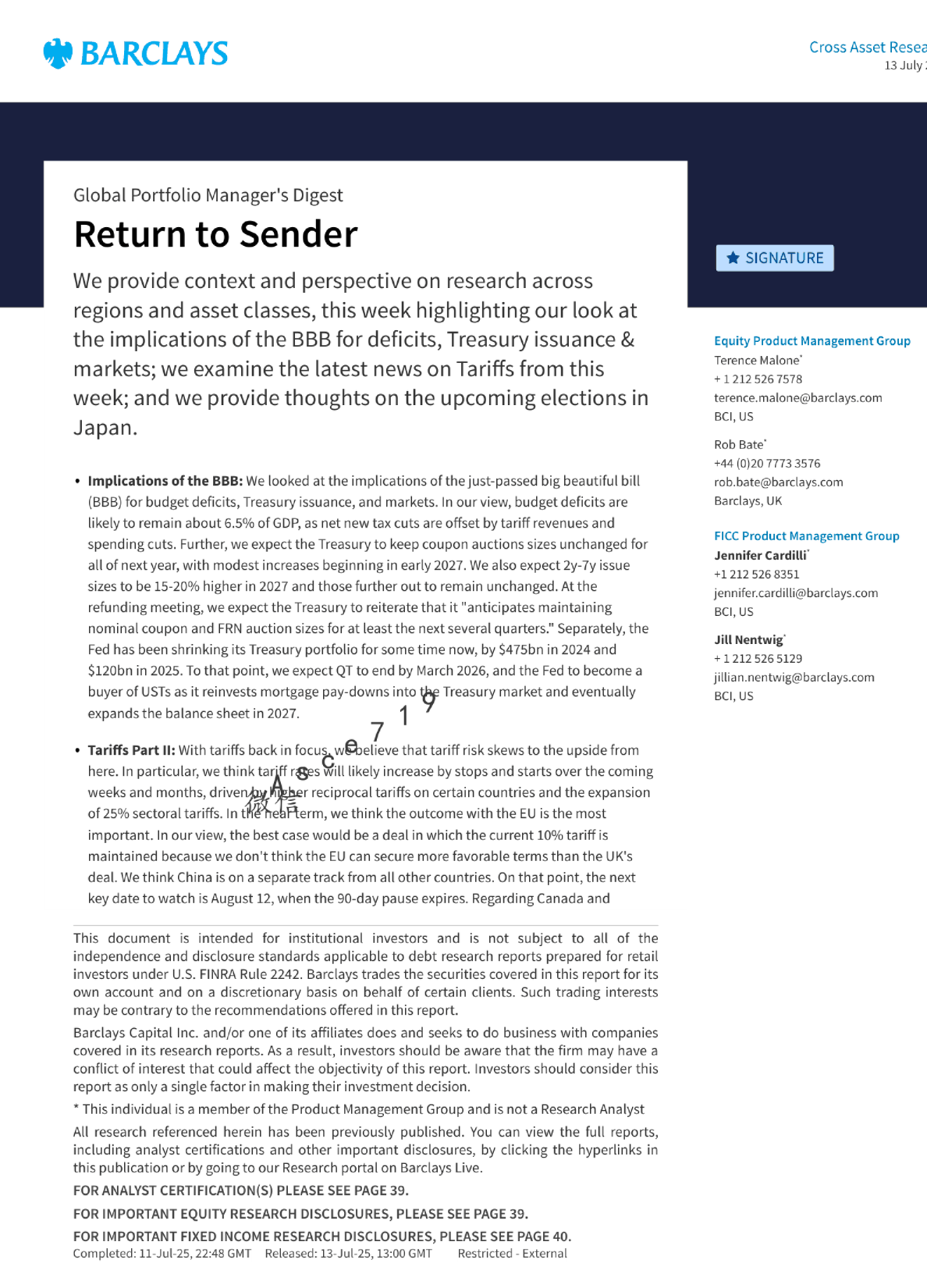 全球投资组合经理文摘：重返寄件人