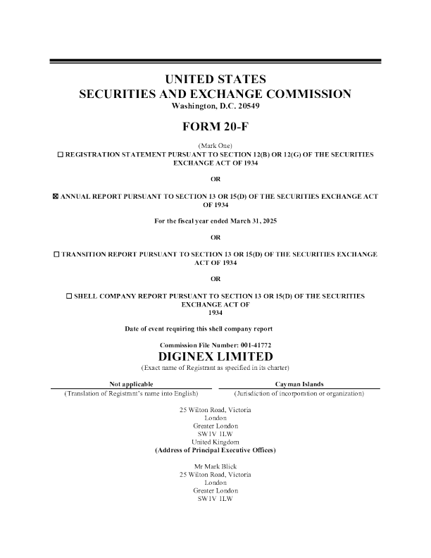 Diginex Ltd 2025年年度报告和过渡报告
