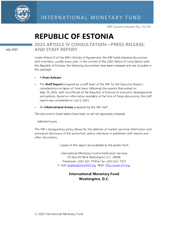 爱沙尼亚共和国：2025年第四条磋商新闻稿；员工报告