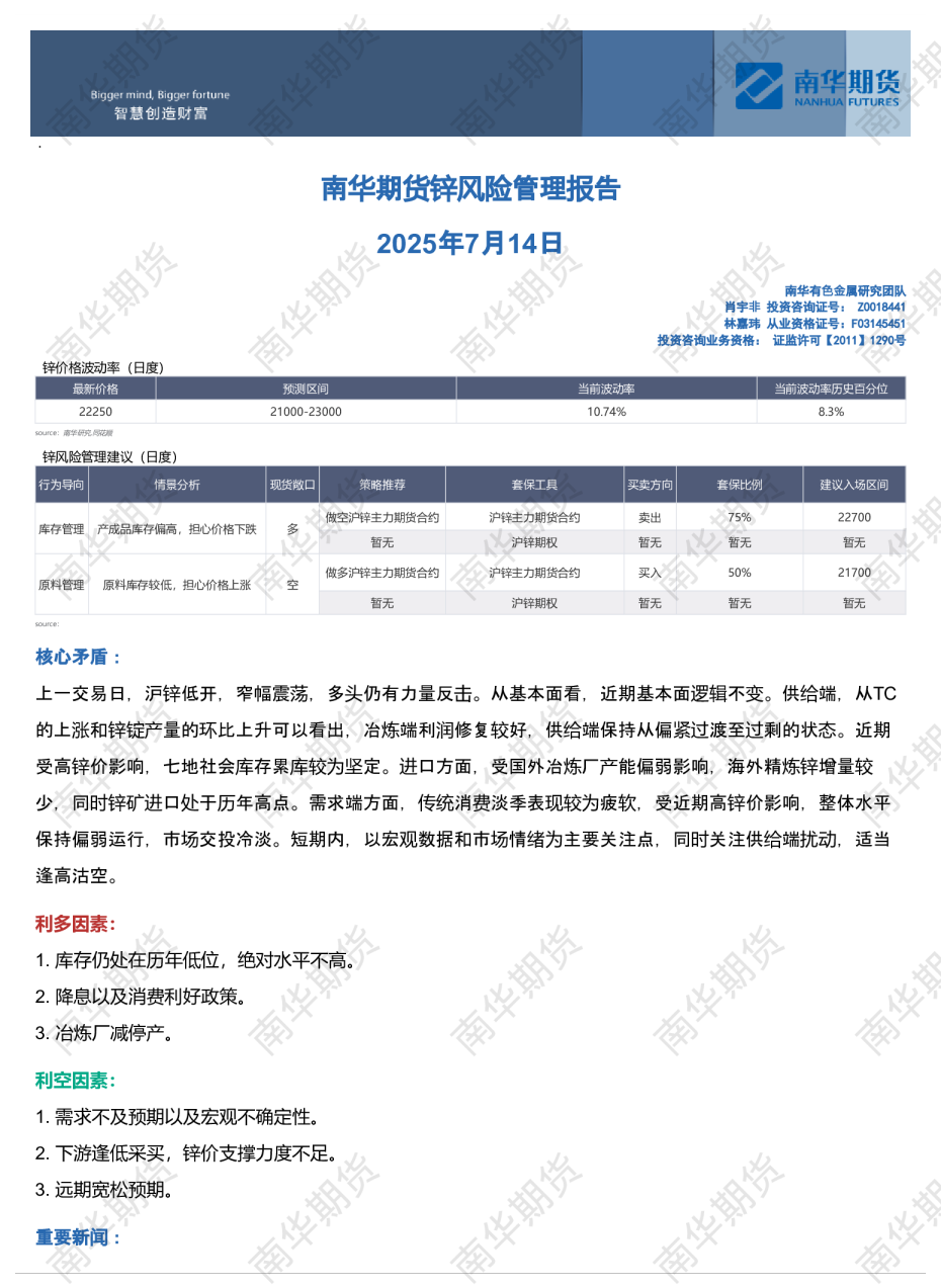 锌风险管理报告