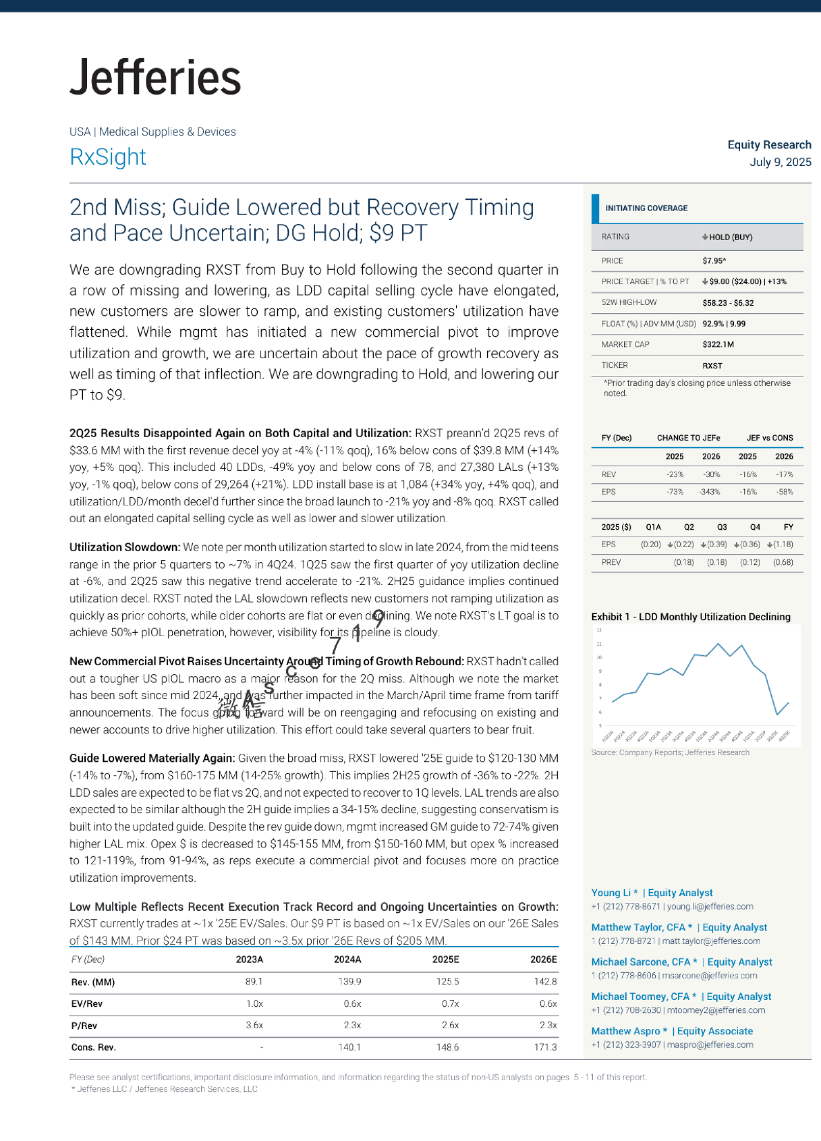 RxSight：第二次未达预期，指引下调但复苏时机和步伐不确定