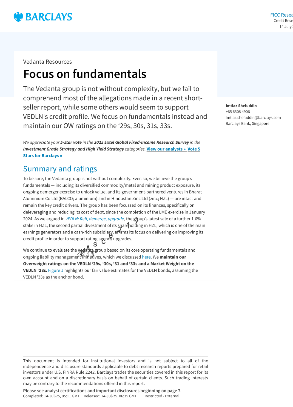 Vedanta Resources：聚焦基本面