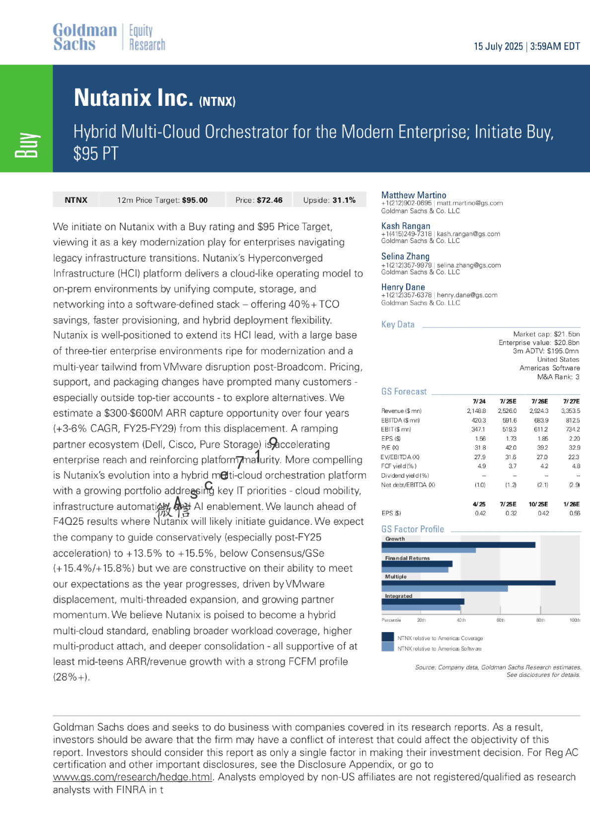 混合多云编排器助力现代企业；首次覆盖给予买入评级，目标价95美元