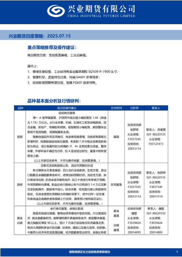 日度策略