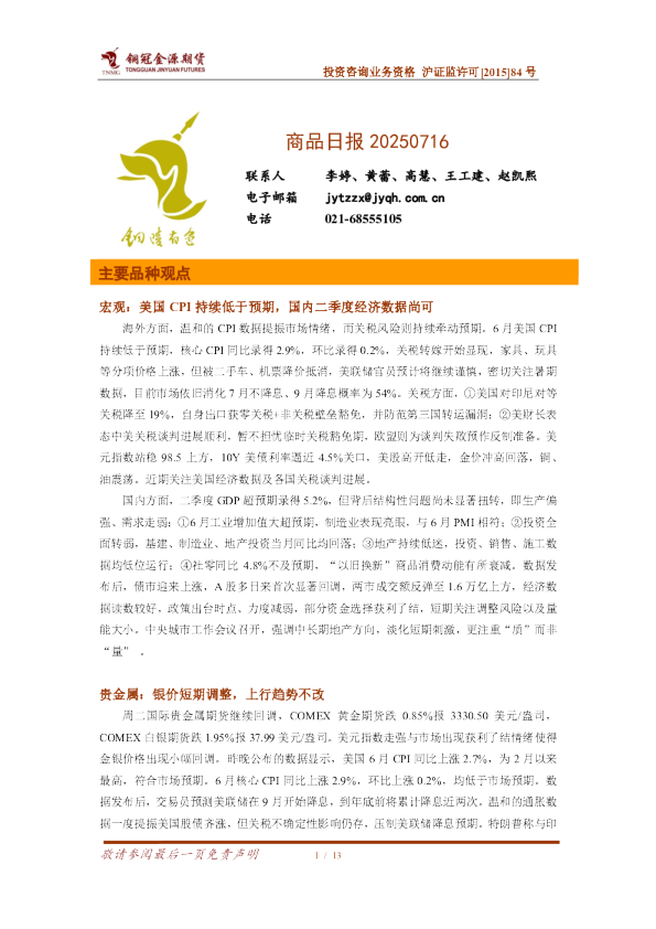 商品日报 20250716