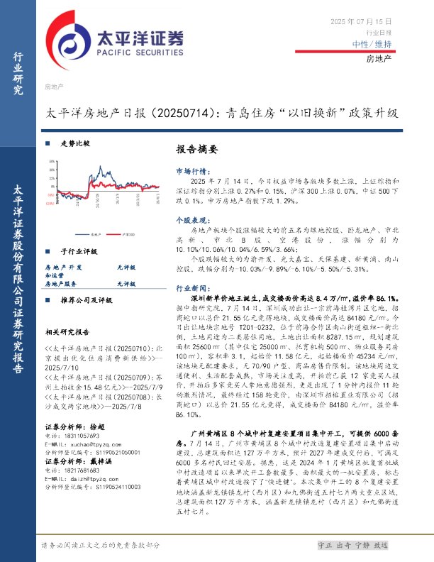 房地产日报：青岛住房“以旧换新”政策升级
