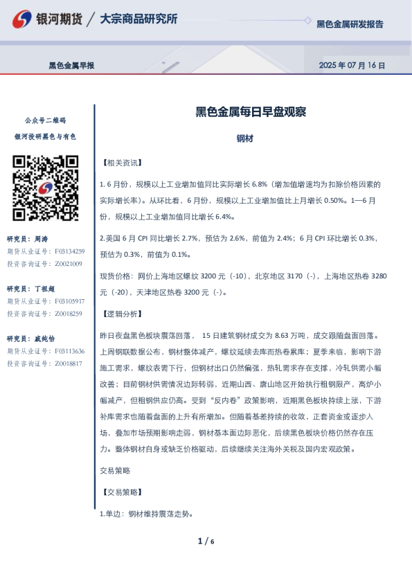 黑色金属每日早盘观察