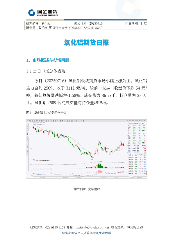 氧化铝期货日报