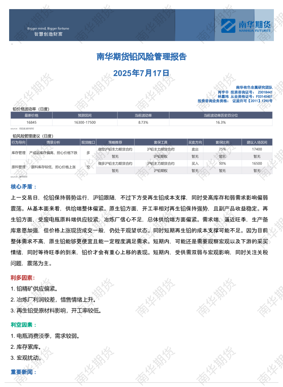 铅风险管理报告