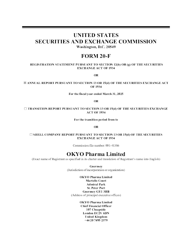 OKYO Pharma Ltd 2025年年度报告和过渡报告