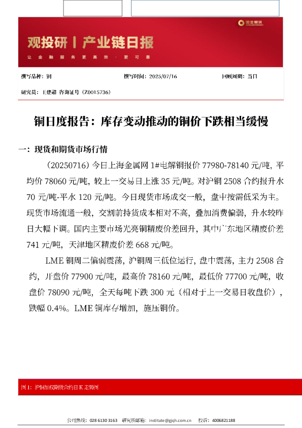 铜日度报告：库存变动推动的铜价下跌相当缓慢